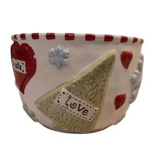 Mud Pie Christmas Serving Bowl 3D Cookie Cutouts Reindeer Snowflake 7.5"wx4.5"t